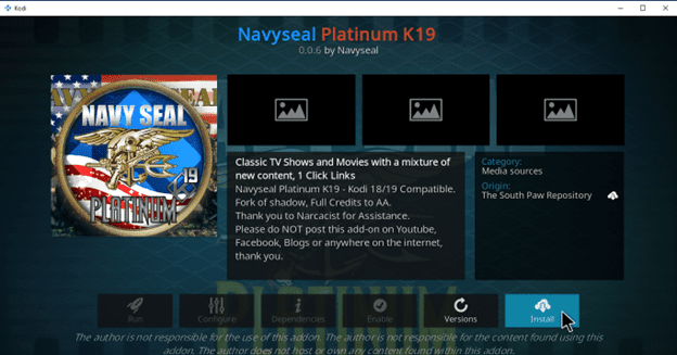 Come installare l’add-on di Kodi Navyseal Platinum K19?