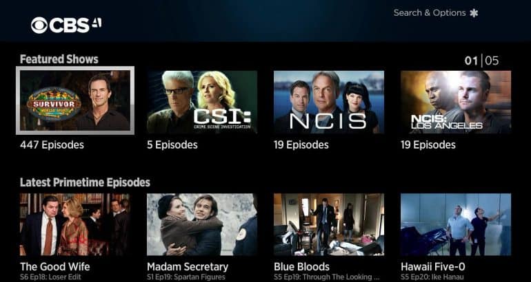 CBS All Access Home Screen