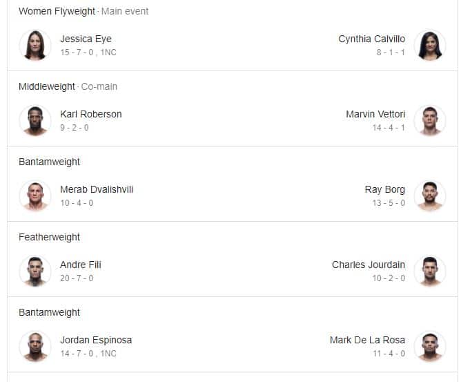 UFC Fight Night: card da luta Eye vs Calvillo, ingressos, horário...